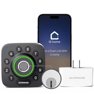 Imagem de ULTRALOQ Fechadura Inteligente U-Bolt Pro + Adaptador WiFi, Fechadura Porta de Entrada Sem Chave 6 em 1 com WiFi, Bluetooth, Impressão Digital e Teclado, Fechadura Digital Alexa, Fechadura Biometrica