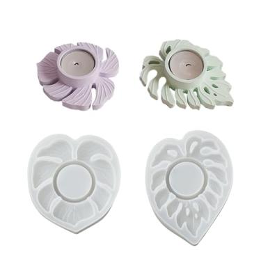 Imagem de UR URLIFEHALL 2 moldes de vela de folha Monstera, resina epóxi, moldes de suporte de vela para aromaterapia, artesanato, enfeites de cera, decoração de festa em casa