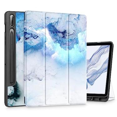 Imagem de Mektron Capa para Samsung Galaxy Tab S9 FE / S9 27.9 cm 2023 X710/X716B/X718U, suporte de lápis embutido fosco com ativar/hibernar automaticamente, suporte multiângulo para Galaxy S9, nuvem e