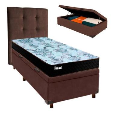 Imagem de Conjunto Cama Box Bau Marrom Solteiro + Colchão Molas Ensacadas Life G
