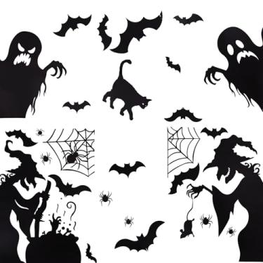 Imagem de 3 Autocolantes para Janelas de Halloween, Silhueta Bruxa Morcegos Ratos Fantasmas Aranhas e Gatos Autocolantes em PVC para Janelas de Vidro Espelhos Decoração Festas Interiores e Exteriores