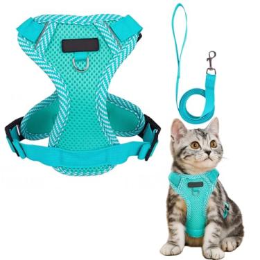 Imagem de Peitoral e coleira à prova de fuga para gatinhos, ajustável, respirável, gatos, cães, cinto de segurança grande, azul