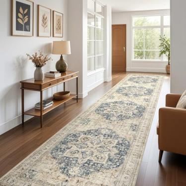 Imagem de Tortania Tapete de área 3x20 tapetes de corredor - lavável vintage oriental fazenda tapete interno fino para sala de estar, quarto, corredor, entrada, cozinha, embaixo da mesa de jantar, escritório em