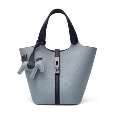 Imagem de Kadynow Bolsa feminina de couro vegano, bolsa de ombro com alça superior e bolsa pequena removível, A20-1 Azul claro