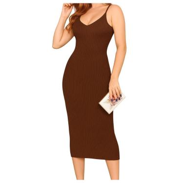 Imagem de Vestido FMF Tricô Modal Midi Feminino Justo Elegante Alças Finas-Feminino