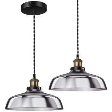 Imagem de LIGHTINN Luminárias pendentes vintage de bronze escovado com sombra de vidro chapeado preto fosco, luzes suspensas para cozinha, ilha, corredor, sala de jantar E26, sem lâmpada, pacote com 2