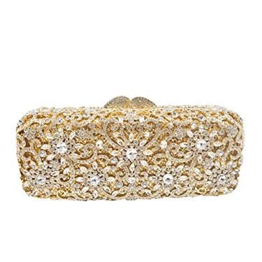 Imagem de Boutique De FGG Bolsa clutch feminina de cristal com flores brilhantes para festa formal com strass, bolsa de mão de casamento, mini, Ouro e prata, Small