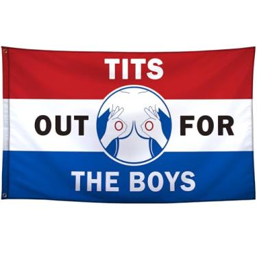 Imagem de Samitall Tits Out For The Boys Funny Flags Cool Meme Flags For The Room Guys College Dorm Bedroom Man Cave Garage Frat Wall Hangings Banner 3x5 Ft