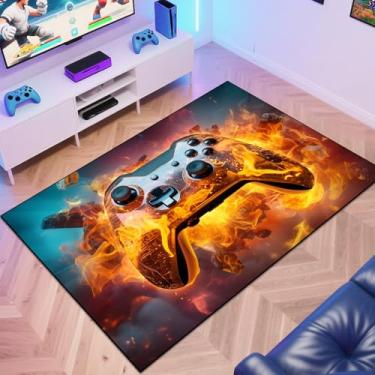 Imagem de Tapete de área de jogos, tapete para meninos adolescentes, design de controle de jogo de fundo transparente 3D para sala de jogos, sala de jogos para meninos e meninas, sala de estar (meteorito, 152