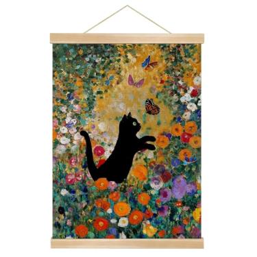 Imagem de You found a duck Impressão em tela de gato preto com girassóis, 35,5 x 45,7 cm, cabide magnético de madeira, arte de parede moderna (HY02)