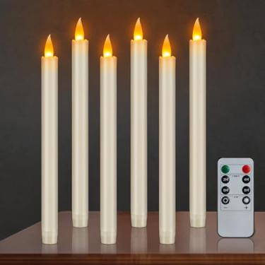 Imagem de wemarry Velas cônicas sem chamas 25,4 cm sem gotejamento operadas por bateria com temporizador remoto, pacote com 6, 400+ horas por 2 pilhas AA para decoração de casa, jantar à luz de velas