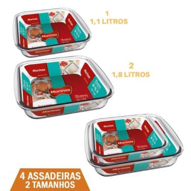 Imagem de Kit 4 Assadeiras Quadrada 2 Tamanhos 1,1L 1,8L Vidro Marinex - Nadir F