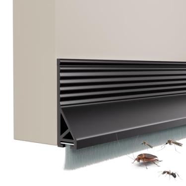 Imagem de cuysfead Batente de Porta de 39" para A Parte Inferior Da Porta com Escova, Adesivo Forte para Varredura Sob A Porta para Exterior e Interior, Vedação Inferior de Preenchimento de(39 Polegadas, Preto)
