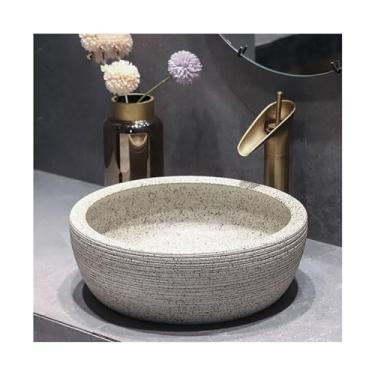 Imagem de YANIR-137 Bacia de pia de vaso de banheiro pia de linha esculpida lavatório de bancada de arte vintage lavatório de cerâmica tamanho pequeno pia de banheiro antigo, 40 * 40 * 15 cm Lavatório acima do