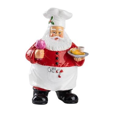 Imagem de Bothyi Estátua do Papai Noel do Chef, peça central de mesa, enfeite de mesa de resina, decoração de Natal para quarto, mesa de jantar, festival, cozinha, Holding a Goblet