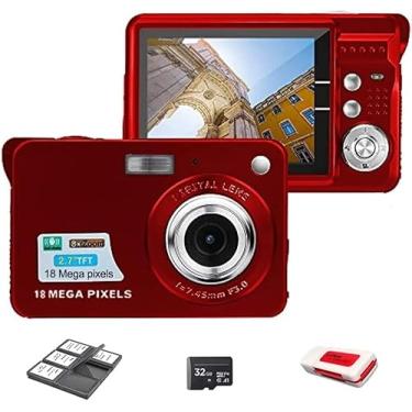Imagem de Câmera digital Megapixel de 18 MP com tela LCD de 2,7 polegadas, bateria recarregável, foto e vídeo HD para fotografia interna e externa para adultos, crianças (kit de câmera, vermelho)