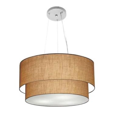 Imagem de Lustre Pendente Duplo Cilíndrico Vivare Md-4061 Cúpula Em Tecido 50x40cm - Bivolt Palha...