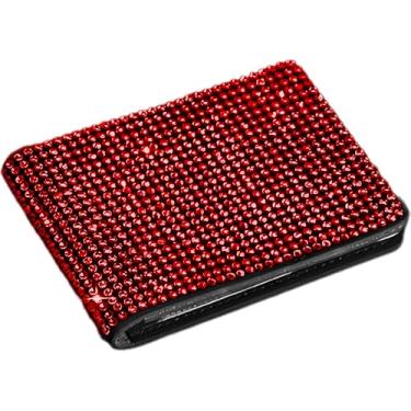 Imagem de MINGZAIQIPEI Capa de registro de veículo Bling Diamond, suporte de seguro de couro PU com glitter, strass, documentos, papelada, carteira, organizador ultrafino para cartão de crédito, Vermelho, Preto