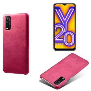 Imagem de Capa para vivo Y20 2021,Proteção contra quedas,Casca de volta de cor sólida simples,Design de couro de imitação de plástico-Rose