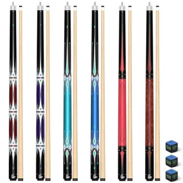 Imagem de CUEBAR Conjunto de 6 tacos de bilhar, 13 mm, ponta de 13 mm, aderência à mão com giz - azul-petróleo, rosa, marrom, rosa, marrom