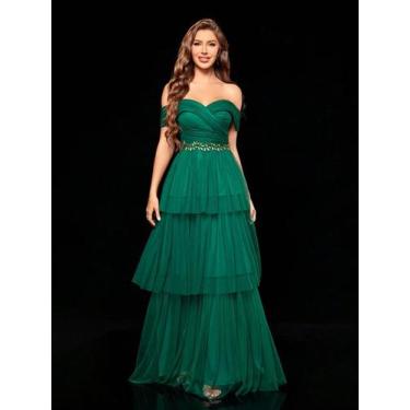 Imagem de Vestido De Festa Longo Com Gola Mgiacy Line, Bordado Tridimensional E 