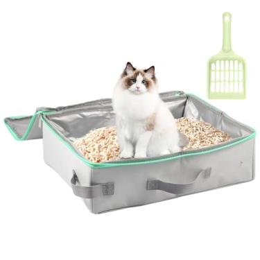 Imagem de Caixa de areia portátil para gatos, caixa de areia dobrável para gatos com tampa, serve para gatos mini e médios, à prova de vazamento, à prova d'água, caixa de areia de viagem com colher de areia