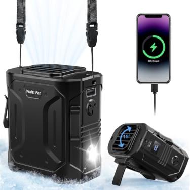 Imagem de trekkinglamb Ventilador de cintura portátil recarregável, clipe de cintura pessoal 10.000 mAh para atividades ao ar livre, local de trabalho, caminhadas, viagens, fazenda