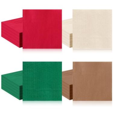 Imagem de Layhit 100 guardanapos de coquetel guardanapos descartáveis para bebidas papel quadrado sobremesa tecido para casamento, aniversário, festa de verão (série de Natal, 12 x 12 cm)