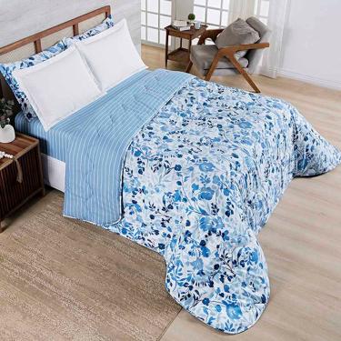 Imagem de Edredom Benim Queen 01 Peça Micropercal 400 Fios Dupla Face Estampado - Loli Azul Flora...