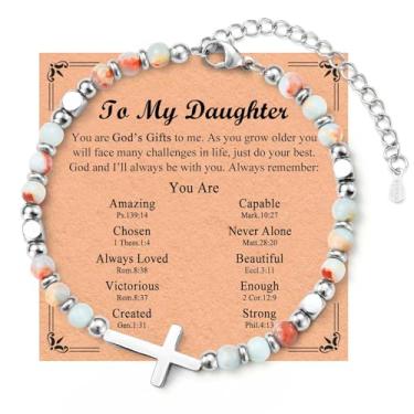 Imagem de Pulseira de cruz para meninas adolescentes e mulheres, presentes para melhor amiga, irmã, filha, neta, sobrinha, cristã, aniversário, Natal, Dia dos Namorados, Páscoa, batismo, Dia das Mães, presentes