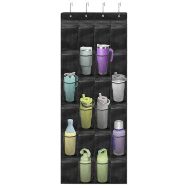 Imagem de 24 bolsos grandes - organizador de garrafa de água para pendurar para Stanley 14/20/30/1,134 g - Suporte de copo dobrável sobre a porta - copo de vários tamanhos, bolsa de armazenamento para cozinha