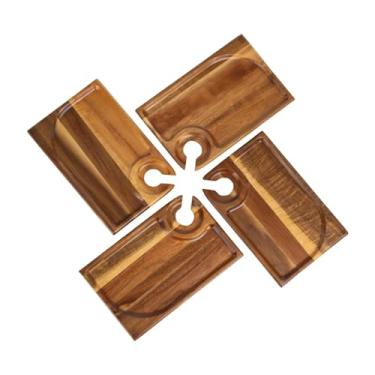 Imagem de Generic 4x Prato de servir aperitivos Bandeja de servir lanches Presente de madeira leve com porta-copos Tábua de cupcake para biscoitos de cozinha doméstica, Retângulo