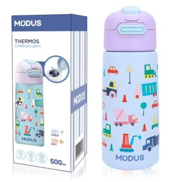 Imagem de Copo Térmico Infantil de 500ml em Aço Inoxidável 18/8 com Canudo (Azul Carro)