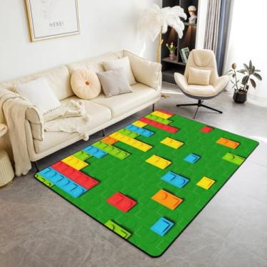 Imagem de Tapete 3D, blocos de montar, tapete de área de 7,5 x 12,5 cm, tapetes de construção para sala de estar, crianças, meninos, tijolos, arco-íris, gradiente, lavável, tapete, colorido, interior, verde