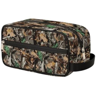 Imagem de OHIKUETY Bolsa de higiene de viagem pequena - organizador resistente à água para crianças, meninos, homens, mulheres - bolsa de lápis de camuflagem de folha do exército, bolsa de maquiagem/barbear