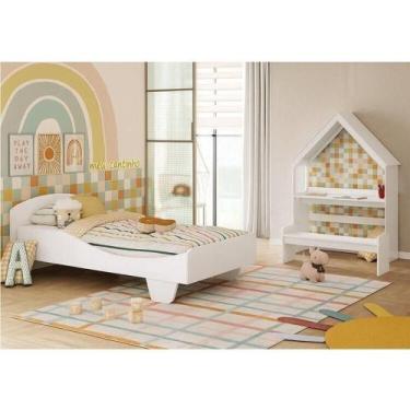 Imagem de Quarto Infantil com Cama Mesa Casinha e Banco Olívia 100% MDF Espresso