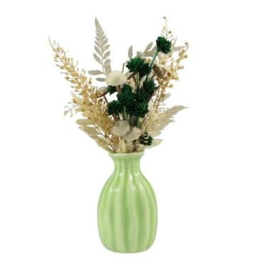 Imagem de Arranjo Floral Seco no Vaso de Porcelana Decorativo - Verde - Pense Fl