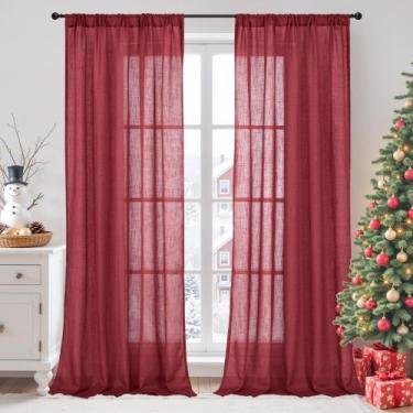Imagem de Cortinas BGment Linen 2 painéis 240x132cm Borgonha Semi Sheer