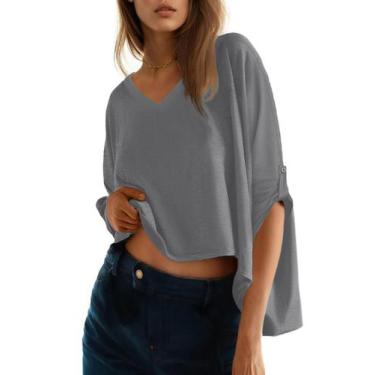 Imagem de Blusas de verão Dokotoo 2025 Fashion com decote em V, manga curta, cin