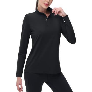 Imagem de Camisa de proteção UV MAGCOMSEN para mulheres com zíper 1/4 preta S