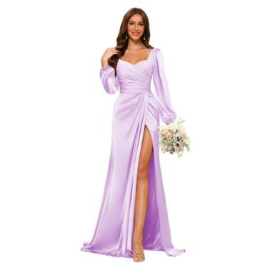Imagem de Vestido de dama de honra Dessiny Lantern Sleeves Lilac Mermaid 2024