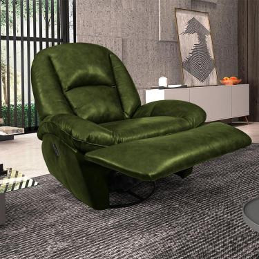 Imagem de Poltrona do Papai Sala de Cinema Carrie Reclinável Retrátil Manual Glider Giratória Couro Verde Manchado G40 - Gran Belo