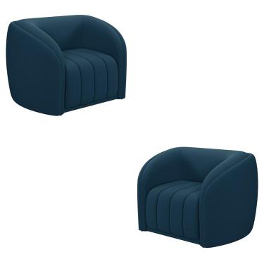 Imagem de Kit 2 Poltronas Decorativas Sala de Estar Adam Veludo Azul Marinho G45 - Gran Belo
