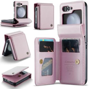 Imagem de Capa tipo carteira de couro PU Kowauri Galaxy Z Flip 5 em ouro rosa