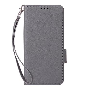 Imagem de Capas Compatível com Blackview Shark 9,Caso de telefone Flip de couro com 4 fendas de cartão.Fechamento magnético.Anti-deslizamento e queda,com corda de mão-Gray