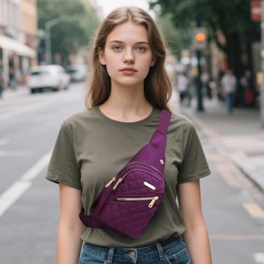 Imagem de Mochilas transversais com tiracolo, mochila de ombro antifurto, bolsas de peito de motocicleta, bolsa de mão única com alça, Roxa, F, Casual