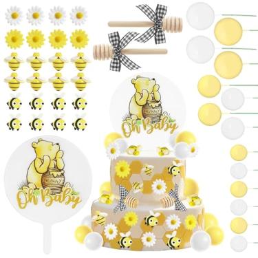 Imagem de Classic Winnie Cake Topper, 37 PCS Cute Bear Pooh Bees Flowers with Acrylic Cake Topper Decor, Dessert Pooh Cupcake Decorations Party Supplies for Birthday Baby Shower