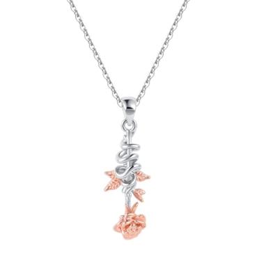 Imagem de MiiFort Colar com pingente de cobra e rosa em dois tons, gargantilha delicada, presente de aniversário para mulheres, filha, irmã, amigas, tia, sobrinha, neta, One Size, Metal, Sem Pedra Preciosa