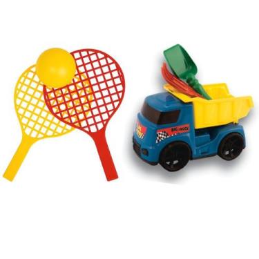 Imagem de Kit Caminhao Pa Rastelo Raquete Praia Brinquedo Infantil Criança - AMA