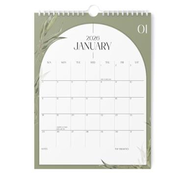 Imagem de Karto Calendário de parede 2026 - vertical 21,5 x 28 cm de janeiro de 2026 a junho de 2027 - Aumente sua produtividade e planejamento fácil com o calendário mensal estético - Boho Greenery